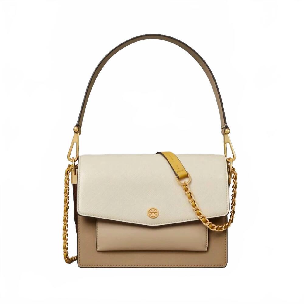 NEW TORY BURCH women's robinson color-block convertible shoulder bag in cream/go